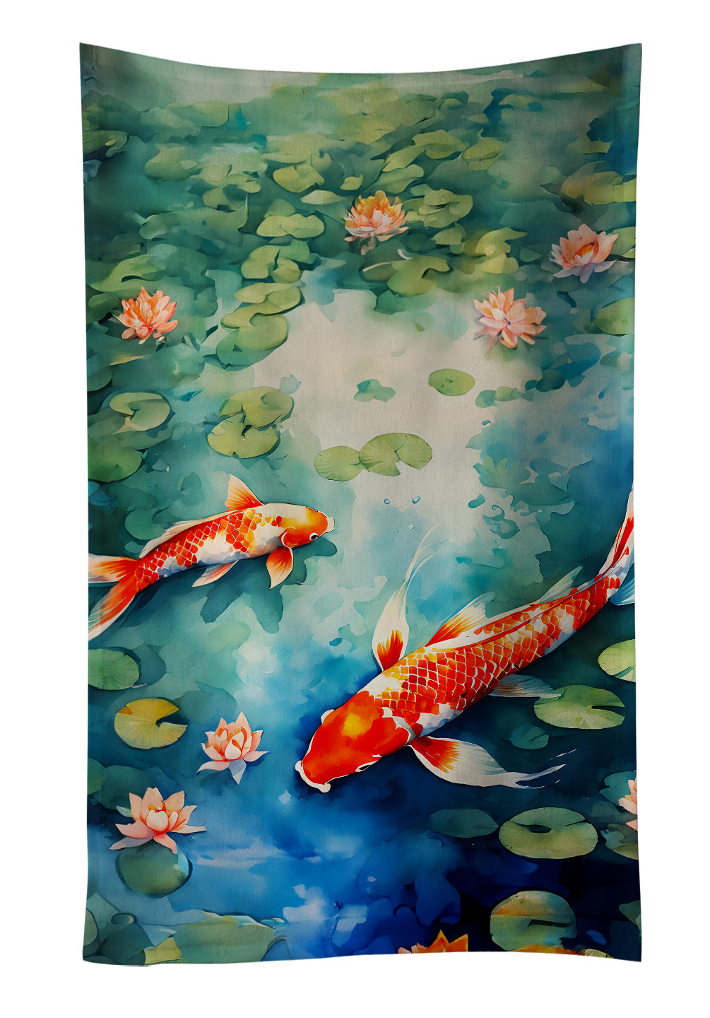 Koi Fish Kitchen Towel Velour Plush Front and Cotton Loop Back Machine Washable