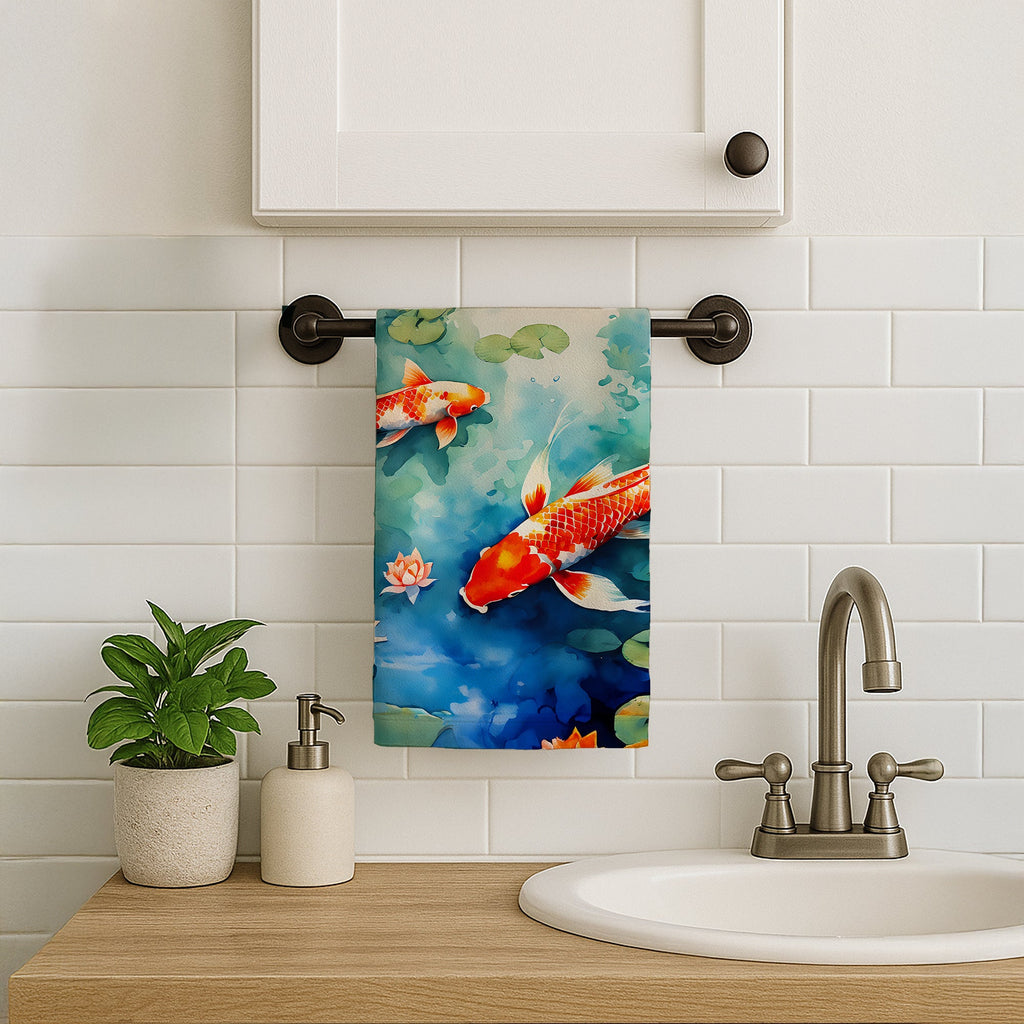 Koi Fish Kitchen Towel Velour Plush Front and Cotton Loop Back Machine Washable