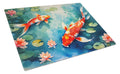 Koi Fish Cutting Board Tempered Glass Kitchen Cutting Surface, Heat Resistant Chopping, Non-Slip Feet, Food Prep & Serving