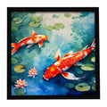 Koi Fish Framed Metal Print Bathroom, Kitchen, Office, Home Decor Wall Art Ready to Hang, Square, 8X8