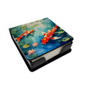 Koi Fish PU Leather Note Paper Holder with Artist-Designed Cover, Desk Accessory, Office Gift