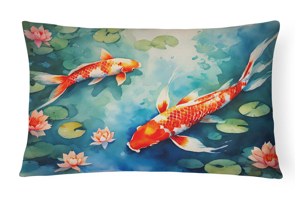 Koi Fish Decorative Throw Pillow 12x16 Indoor Outdoor Accent Cushion, Fabric Cover with Insert for Sofa, Bed, Porch & Living Room