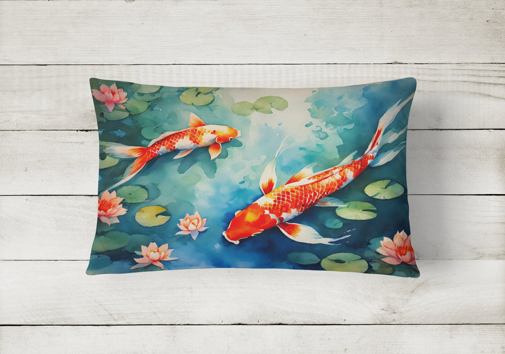 Koi Fish Decorative Throw Pillow 12x16 Indoor Outdoor Accent Cushion, Fabric Cover with Insert for Sofa, Bed, Porch & Living Room