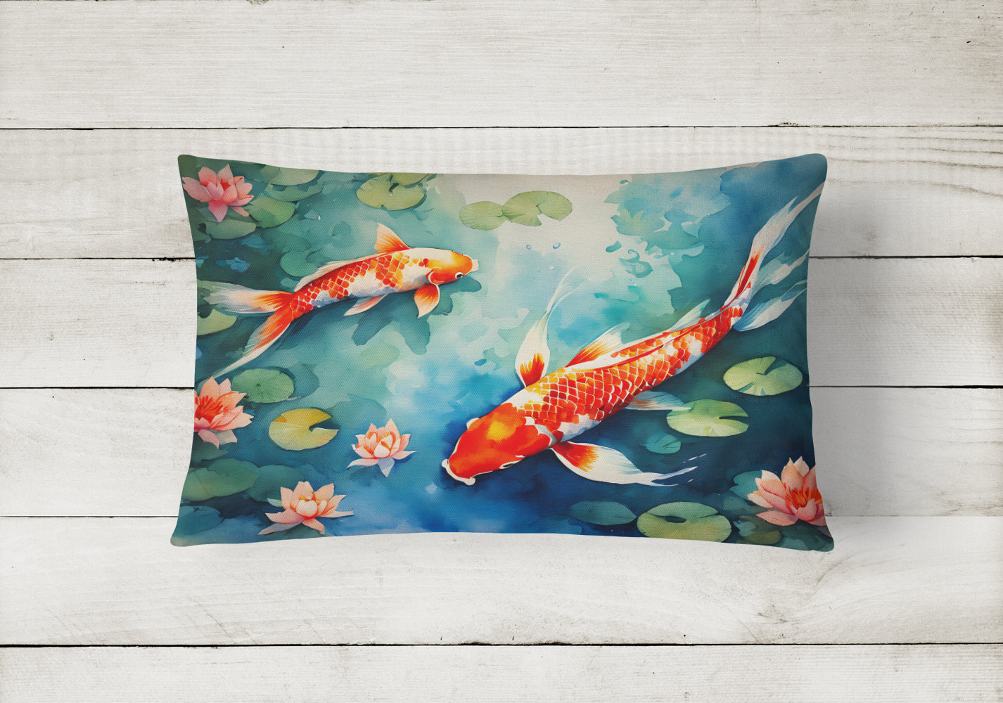 Koi Fish Decorative Throw Pillow 12x16 Indoor Outdoor Accent Cushion, Fabric Cover with Insert for Sofa, Bed, Porch & Living Room
