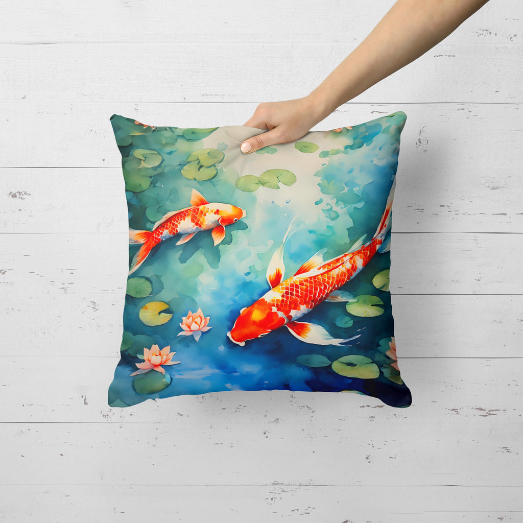 Koi Fish Decorative Throw Pillow 18x18 Indoor Outdoor Accent Cushion, Fabric Cover with Insert for Sofa, Bed, Porch & Living Room