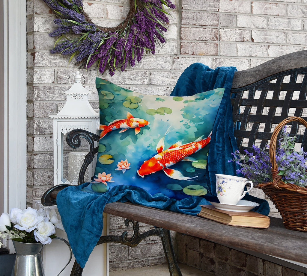 Koi Fish Decorative Throw Pillow 18x18 Indoor Outdoor Accent Cushion, Fabric Cover with Insert for Sofa, Bed, Porch & Living Room