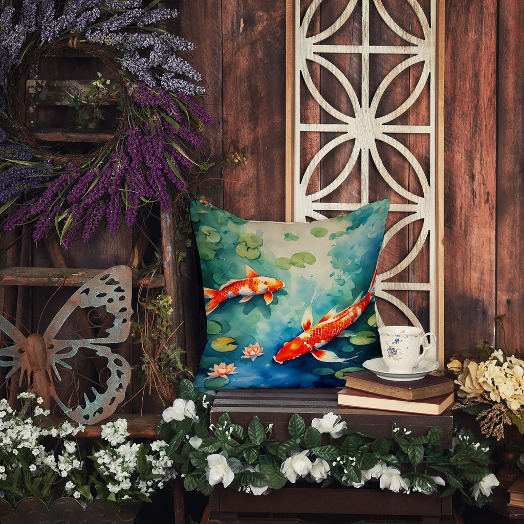 Koi Fish Decorative Throw Pillow 18x18 Indoor Outdoor Accent Cushion, Fabric Cover with Insert for Sofa, Bed, Porch & Living Room