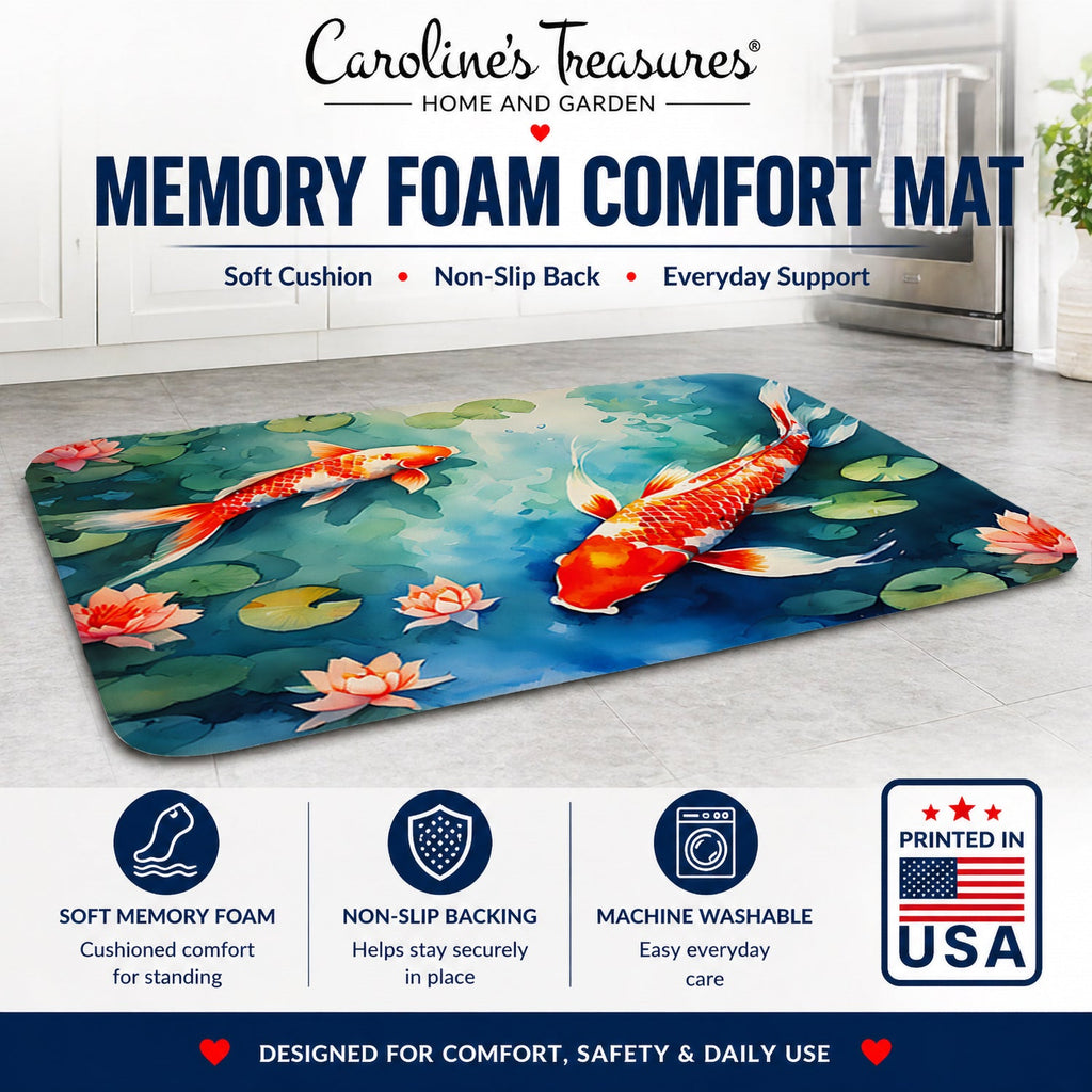 Koi Fish Memory Foam Kitchen Mat Machine Washable Anti-Fatigue Cushion Comfort Bath or Kitchen Rug
