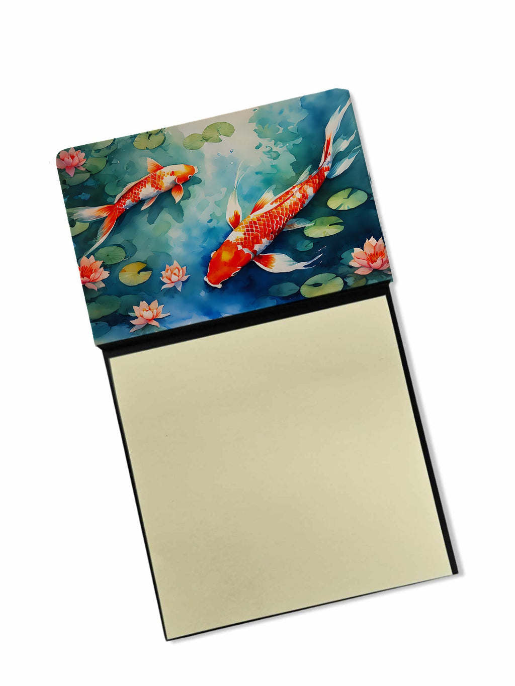Koi Fish Watercolor Sticky Note Holder Refillable Dispenser Desk Accessory 3x3 Pad Gift
