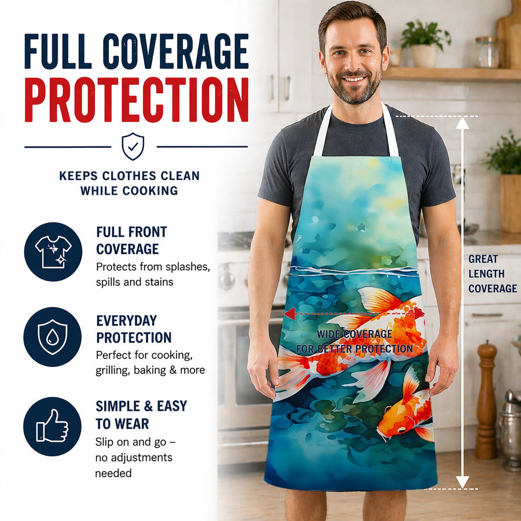 Koi Fish Apron Cooking Kitchen Server Baking Crafts Gardening for Adult Women Men, Unisex, Large, Multicolor
