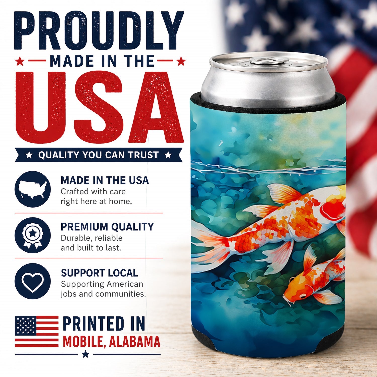 Koi Fish Can or Bottle Hugger Cooler Sleeve for Standard 12 oz Cans, Insulated Foam Beer & Soda Can Hugger Reusable