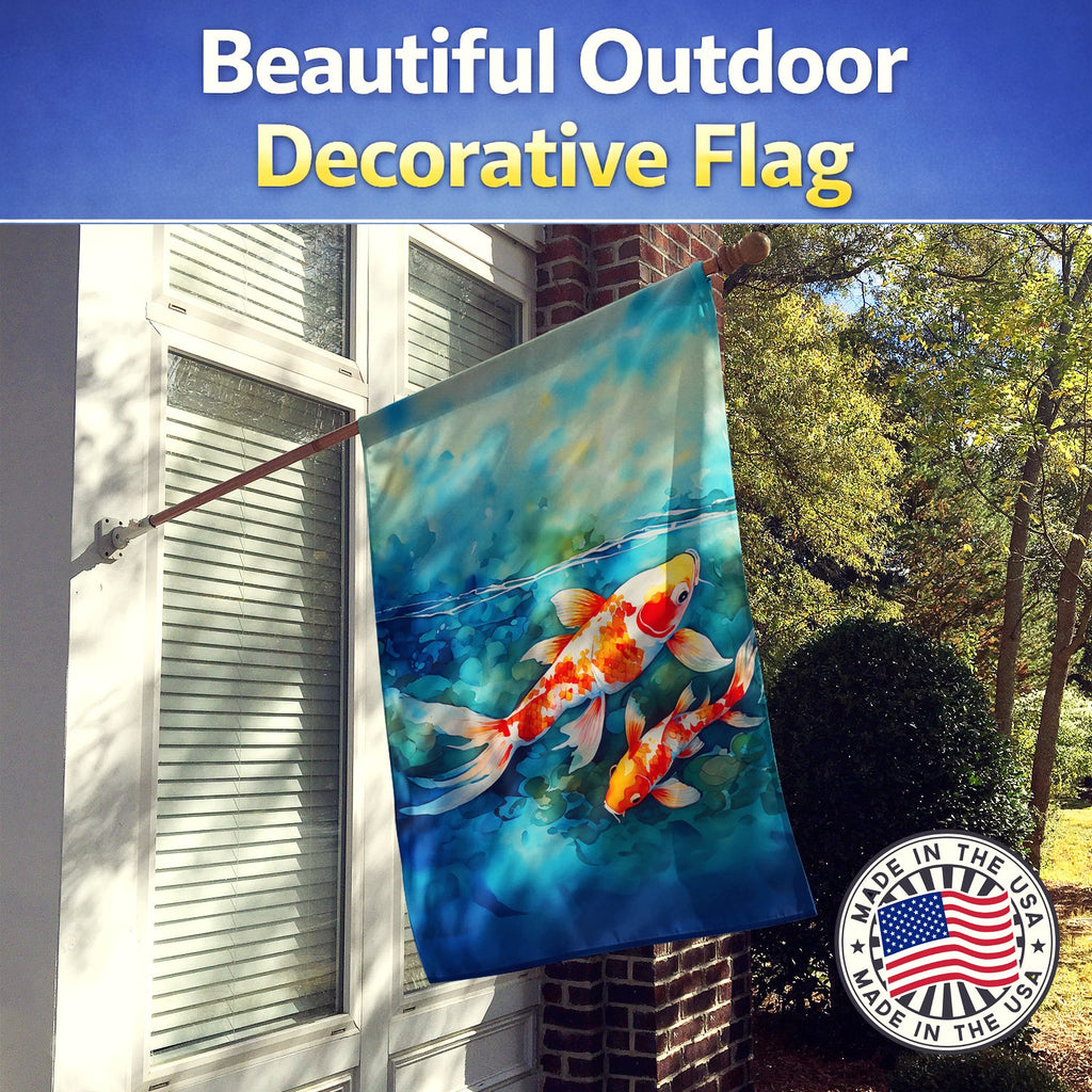 Koi Fish House Flag 28x40 Porch Sleeve Pole Decorative Outside Yard Banner Artwork Wall Hanging, Polyester