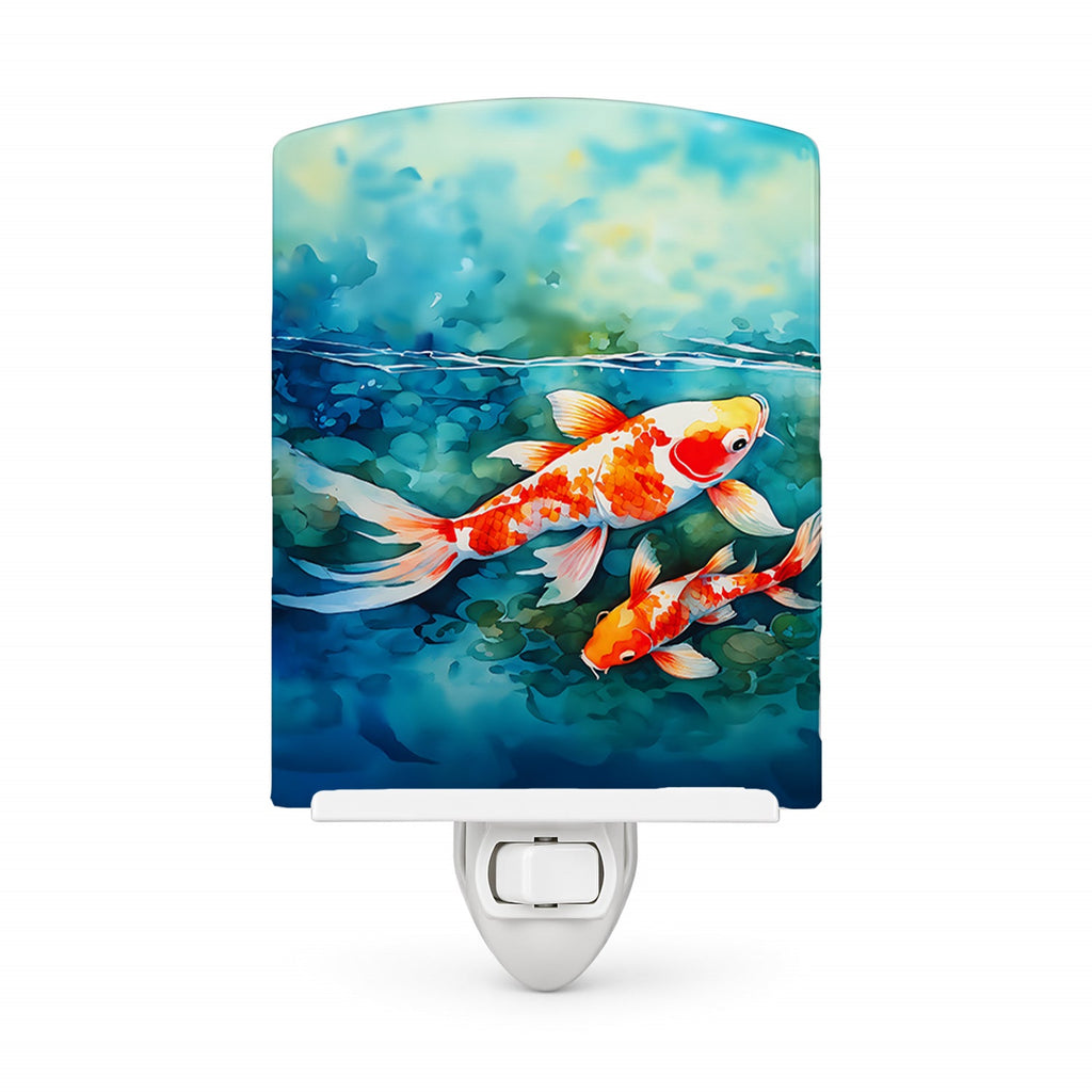 Koi Fish Ceramic Night Light Compact, UL-Certified, Ideal for Bedroom, Bathroom, Nursery, Hallway, Kitchen, 6x4x3, Multicolor