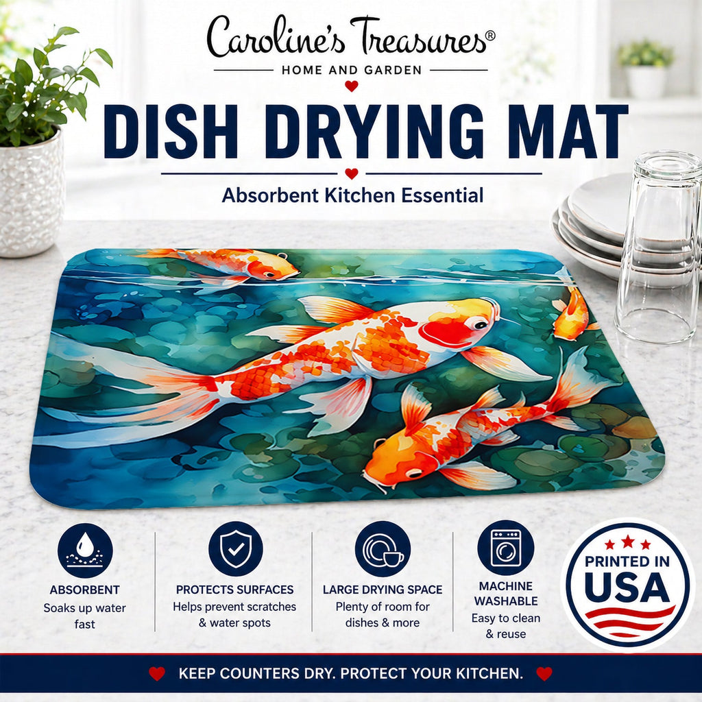 Koi Fish Dish Drying Mat Absorbent Dish Drying Mat Pad for Kitchen Counter Dish Drainer Mat for Countertop, 14 x 21", Multicolor