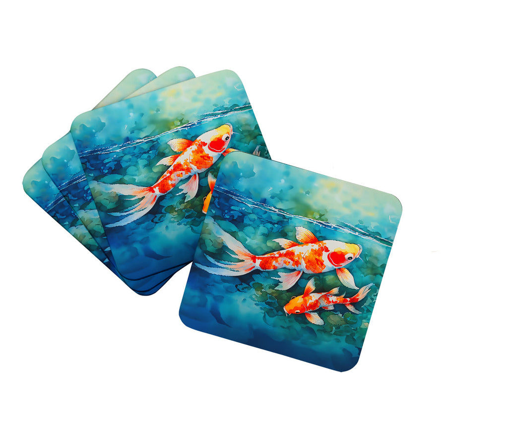 Koi Fish Foam Coasters Set of 4 Cup Coasters for Indoor Outdoor, Tabletop Protection, Anti Slip, Mouse pad Material