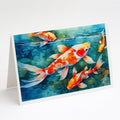 Koi Fish Greeting Cards Pack of 8 Blank Cards with Envelopes Whimsical A7 Size 5x7