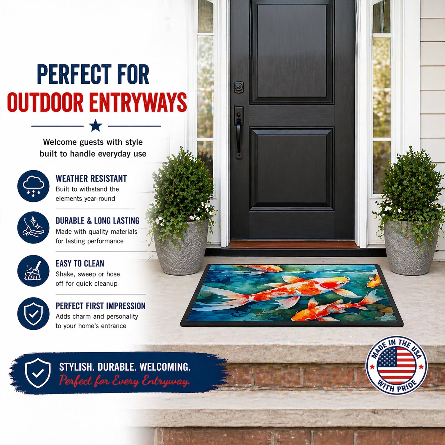 Koi Fish Doormat Indoor Outdoor 24H X 36W Front Door Mat Rugs for Entryway, Non Slip Washable Low Pile,