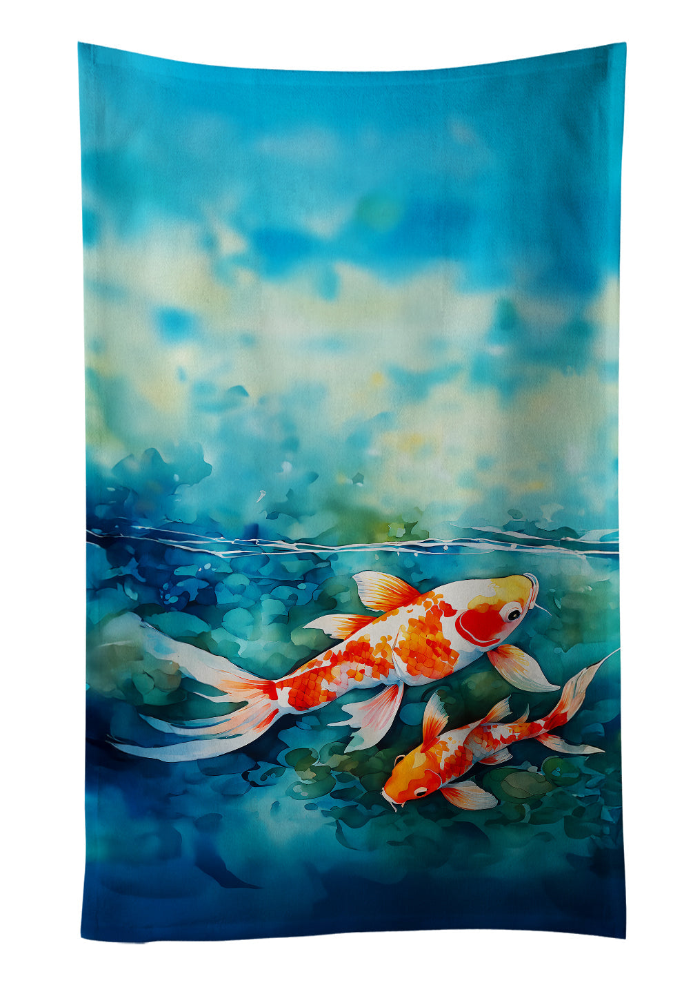 Koi Fish Kitchen Towel Velour Plush Front and Cotton Loop Back Machine Washable