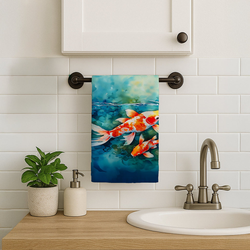 Koi Fish Kitchen Towel Velour Plush Front and Cotton Loop Back Machine Washable