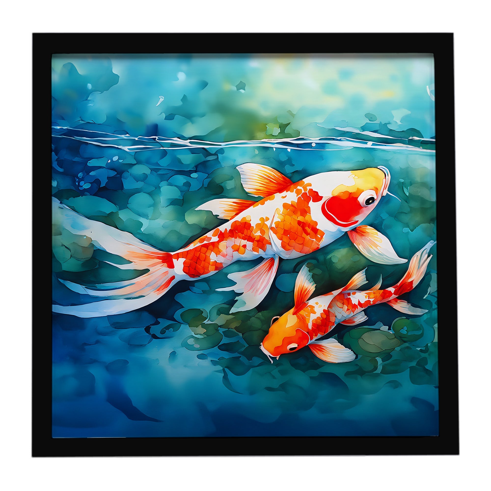 Koi Fish Framed Metal Print Bathroom, Kitchen, Office, Home Decor Wall Art Ready to Hang, Square, 8X8