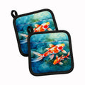 Koi Fish Pot Holder Set of 2 Heat Resistant Quilted Hot Pads 7.5 x 7.5 Inch, Insulated Kitchen Trivets for Cooking & Baking