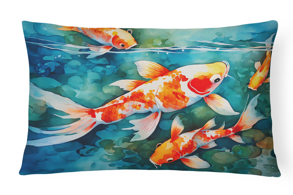 Koi Fish Decorative Throw Pillow 12x16 Indoor Outdoor Accent Cushion, Fabric Cover with Insert for Sofa, Bed, Porch & Living Room