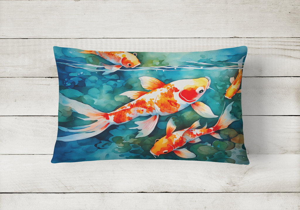 Koi Fish Decorative Throw Pillow 12x16 Indoor Outdoor Accent Cushion, Fabric Cover with Insert for Sofa, Bed, Porch & Living Room