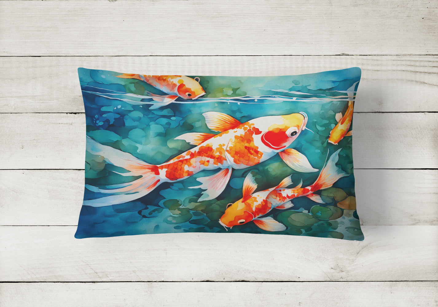 Koi Fish Decorative Throw Pillow 12x16 Indoor Outdoor Accent Cushion, Fabric Cover with Insert for Sofa, Bed, Porch & Living Room