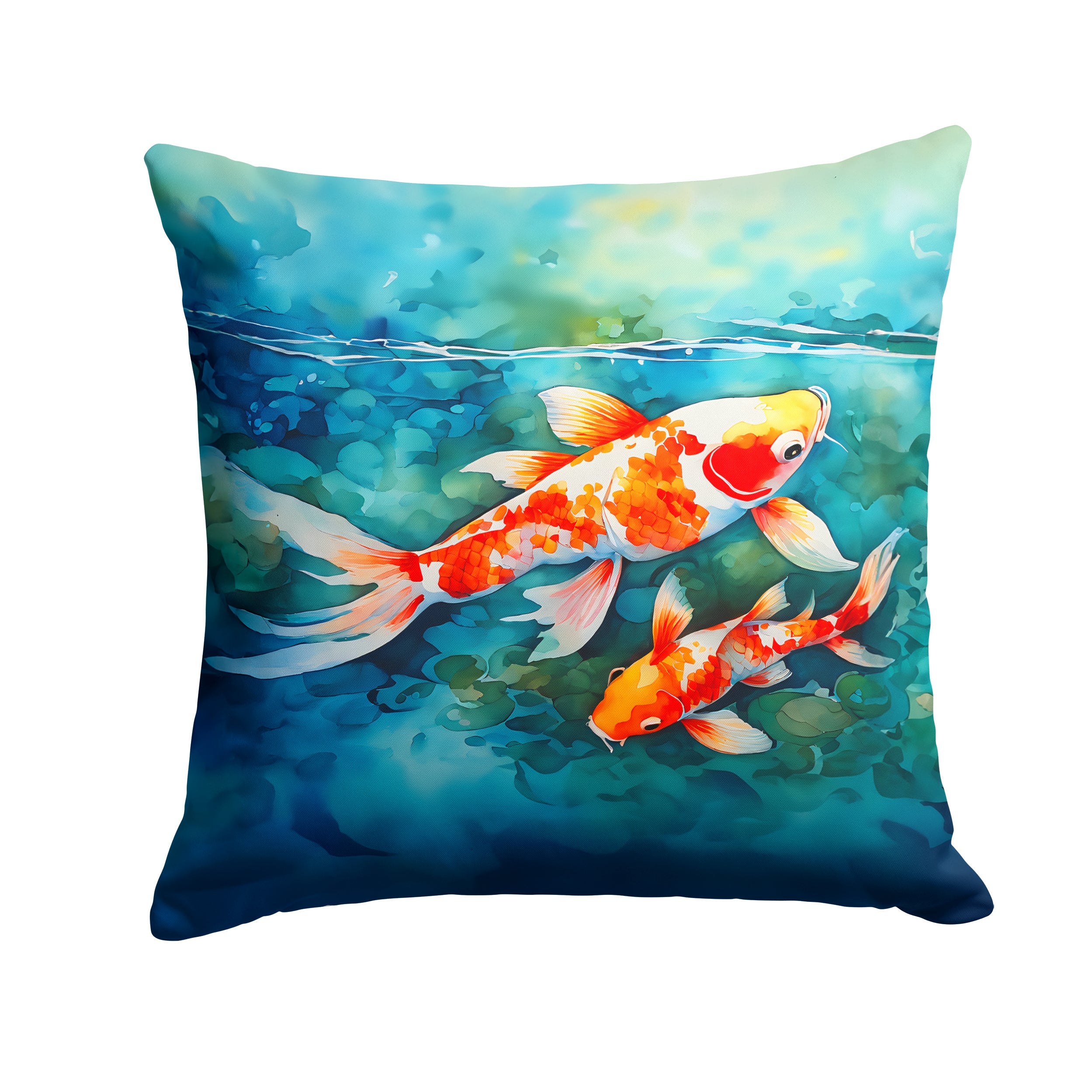Koi Fish Decorative Throw Pillow 18x18 Indoor Outdoor Accent Cushion, Fabric Cover with Insert for Sofa, Bed, Porch & Living Room