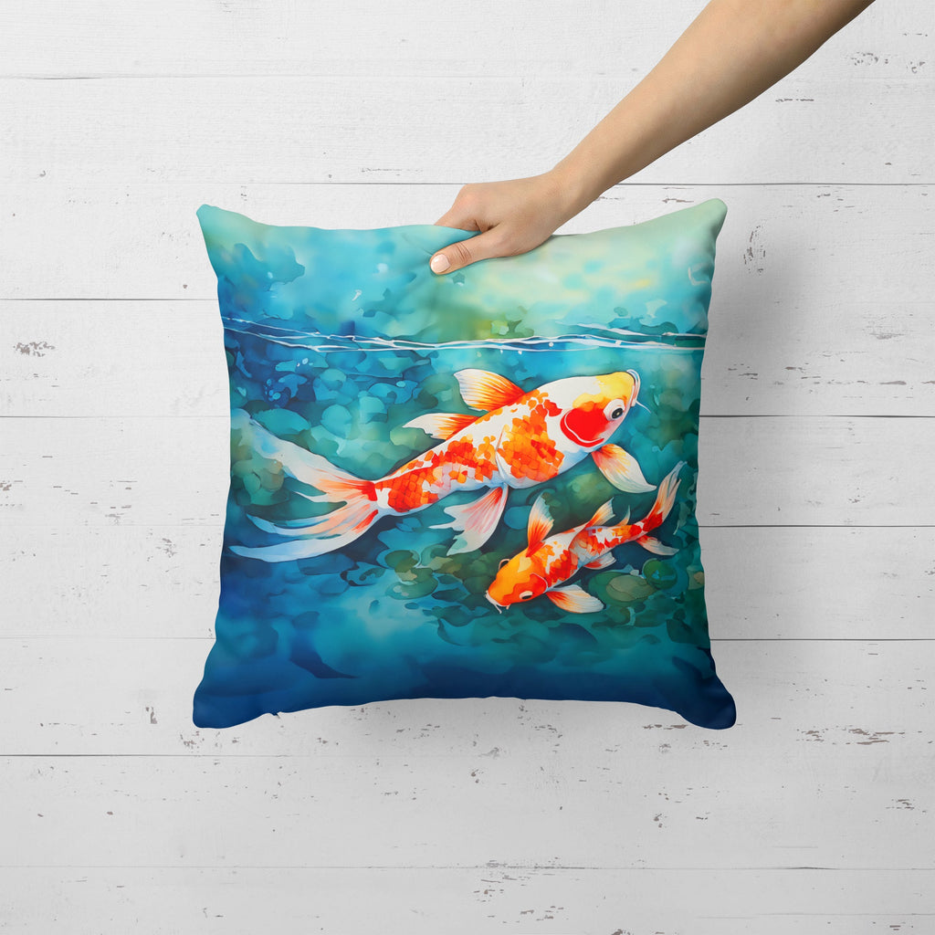 Koi Fish Decorative Throw Pillow 18x18 Indoor Outdoor Accent Cushion, Fabric Cover with Insert for Sofa, Bed, Porch & Living Room