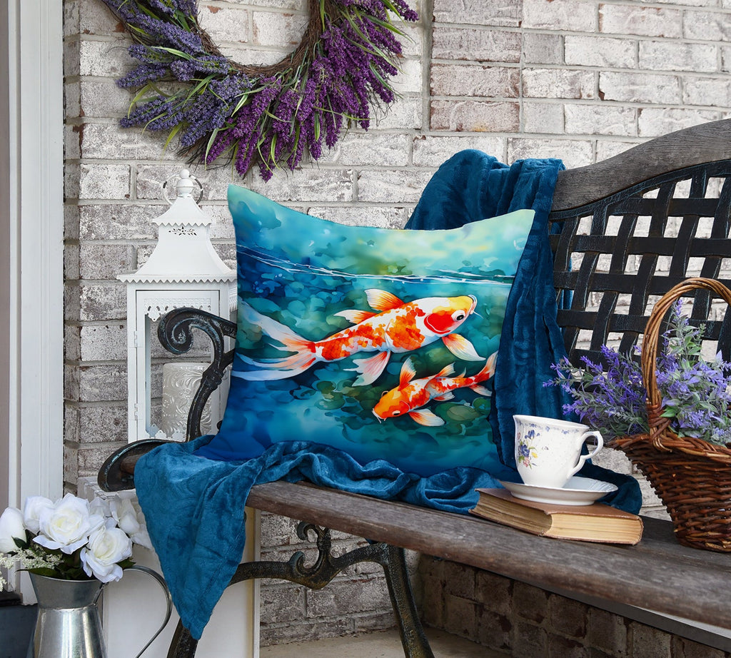 Koi Fish Decorative Throw Pillow 18x18 Indoor Outdoor Accent Cushion, Fabric Cover with Insert for Sofa, Bed, Porch & Living Room