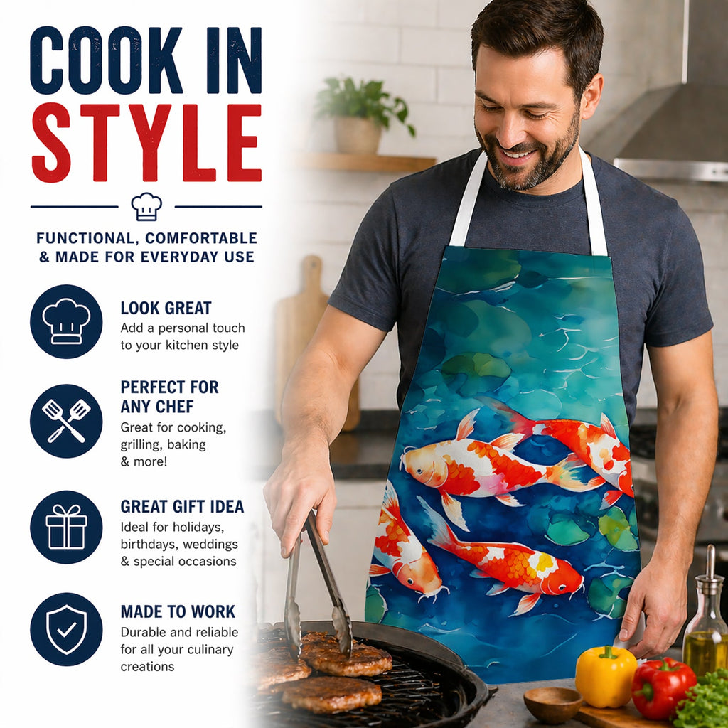 Koi Fish Apron Cooking Kitchen Server Baking Crafts Gardening for Adult Women Men, Unisex, Large, Multicolor