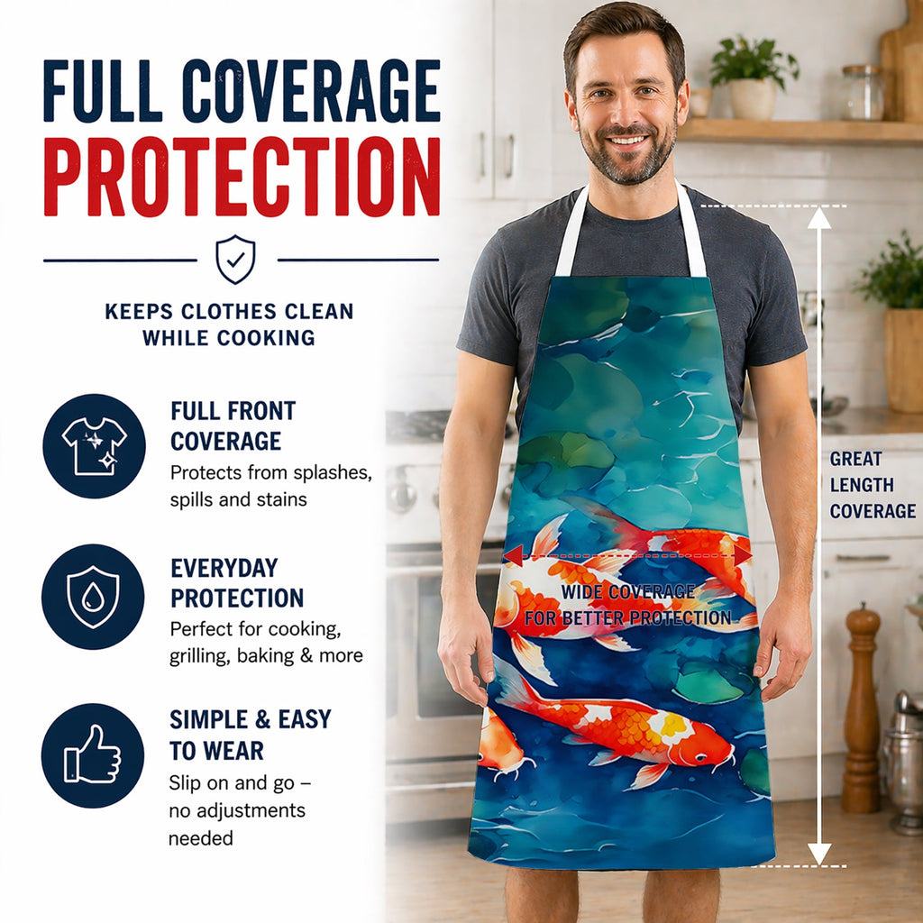 Koi Fish Apron Cooking Kitchen Server Baking Crafts Gardening for Adult Women Men, Unisex, Large, Multicolor