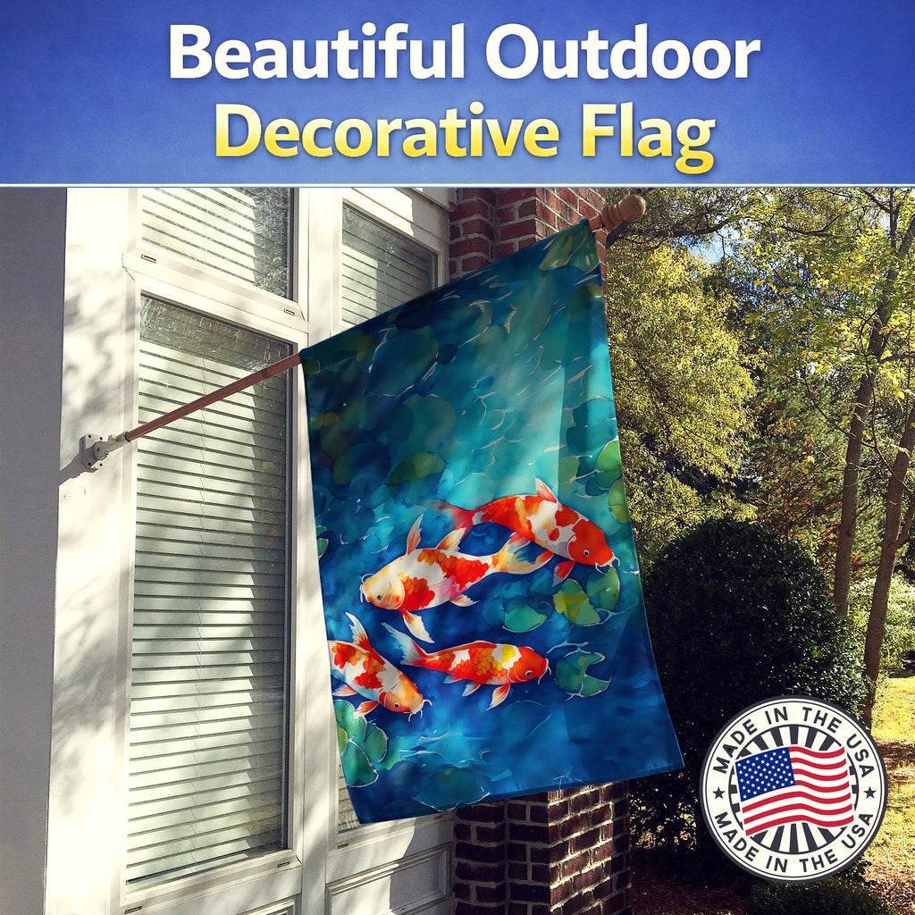 Koi Fish House Flag 28x40 Porch Sleeve Pole Decorative Outside Yard Banner Artwork Wall Hanging, Polyester