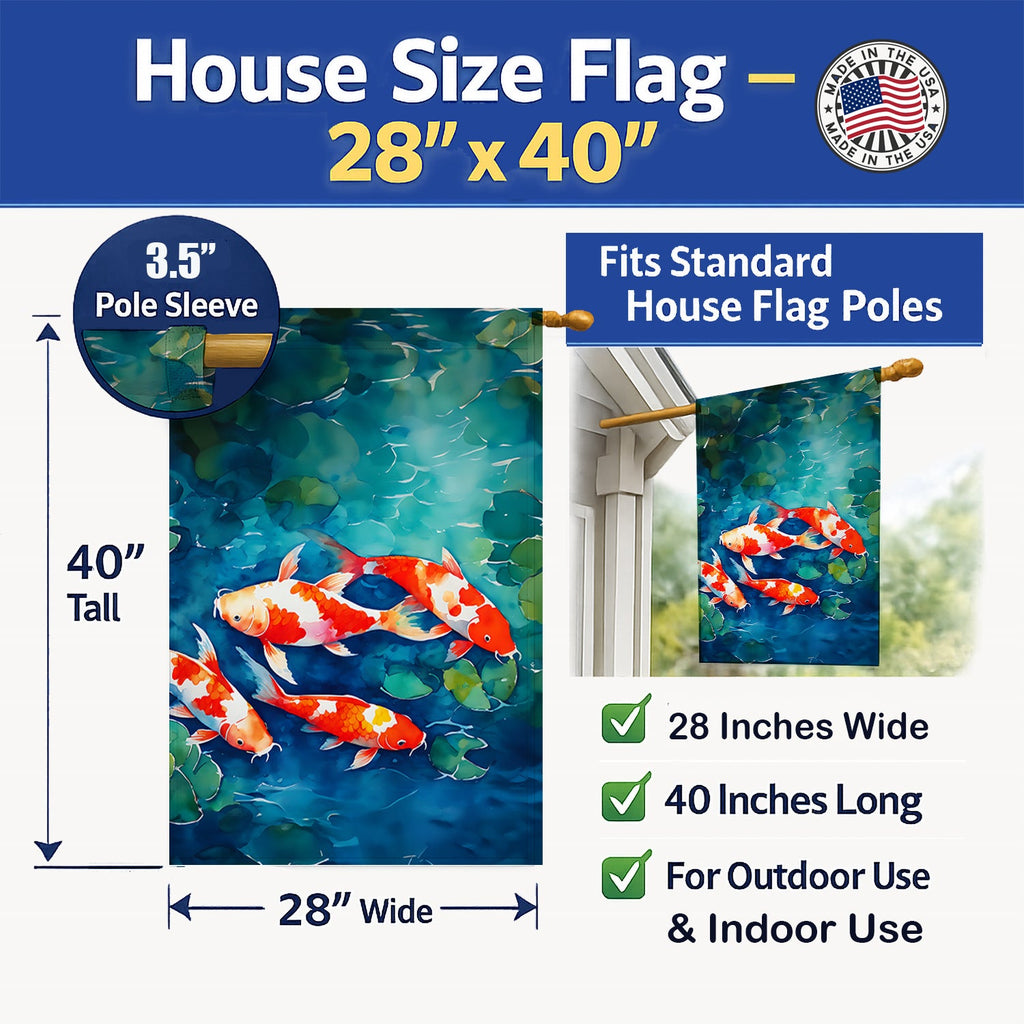 Koi Fish House Flag 28x40 Porch Sleeve Pole Decorative Outside Yard Banner Artwork Wall Hanging, Polyester