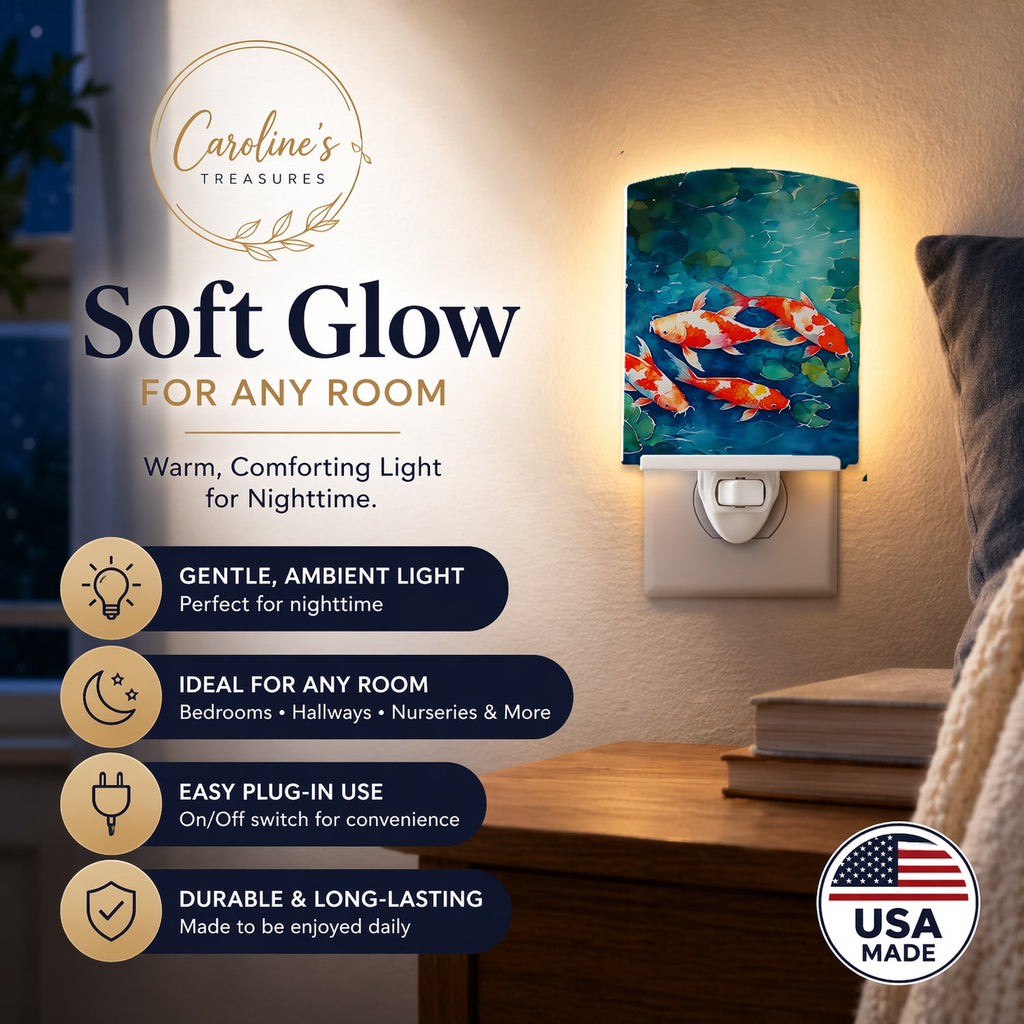Koi Fish Ceramic Night Light Compact, UL-Certified, Ideal for Bedroom, Bathroom, Nursery, Hallway, Kitchen, 6x4x3, Multicolor