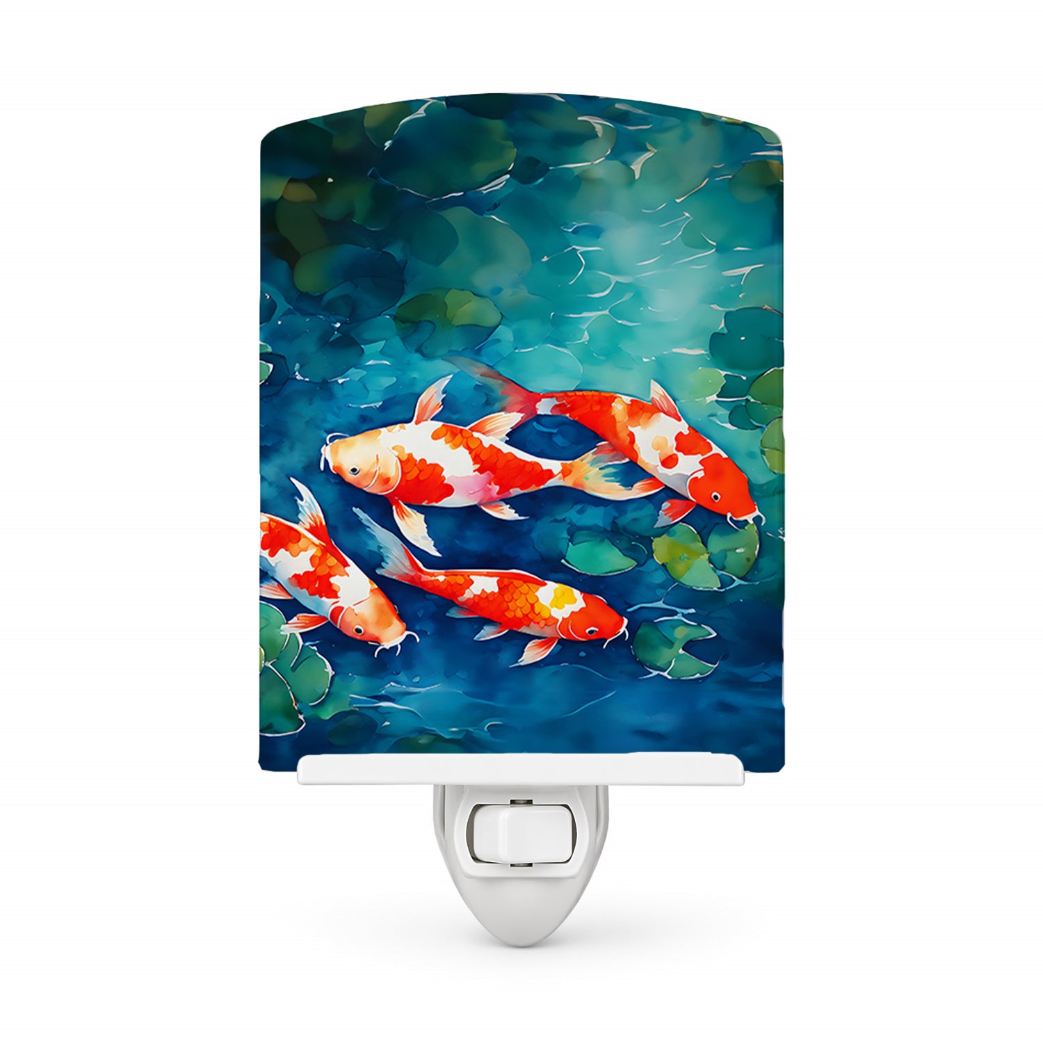 Koi Fish Ceramic Night Light Compact, UL-Certified, Ideal for Bedroom, Bathroom, Nursery, Hallway, Kitchen, 6x4x3, Multicolor