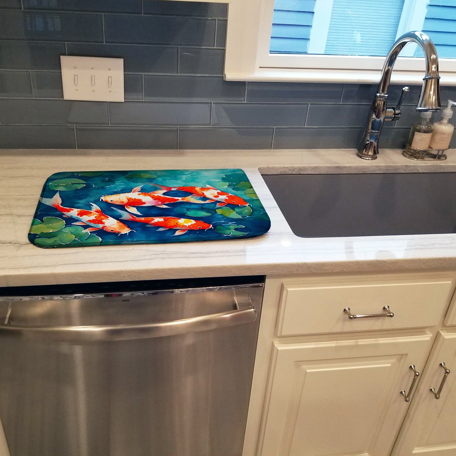 Koi Fish Dish Drying Mat Absorbent Dish Drying Mat Pad for Kitchen Counter Dish Drainer Mat for Countertop, 14 x 21", Multicolor