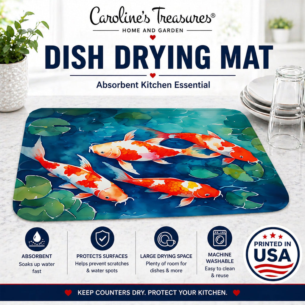 Koi Fish Dish Drying Mat Absorbent Dish Drying Mat Pad for Kitchen Counter Dish Drainer Mat for Countertop, 14 x 21", Multicolor