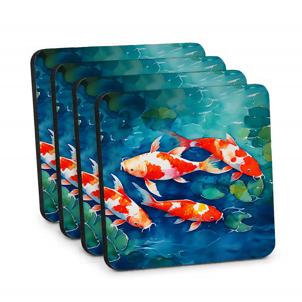 Koi Fish Foam Coasters Set of 4 Cup Coasters for Indoor Outdoor, Tabletop Protection, Anti Slip, Mouse pad Material