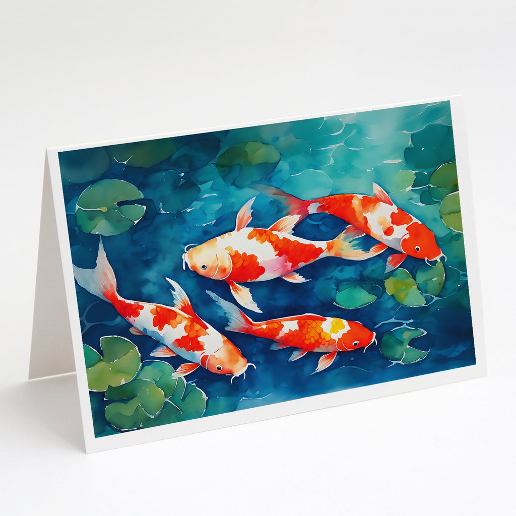 Koi Fish Greeting Cards Pack of 8 Blank Cards with Envelopes Whimsical A7 Size 5x7