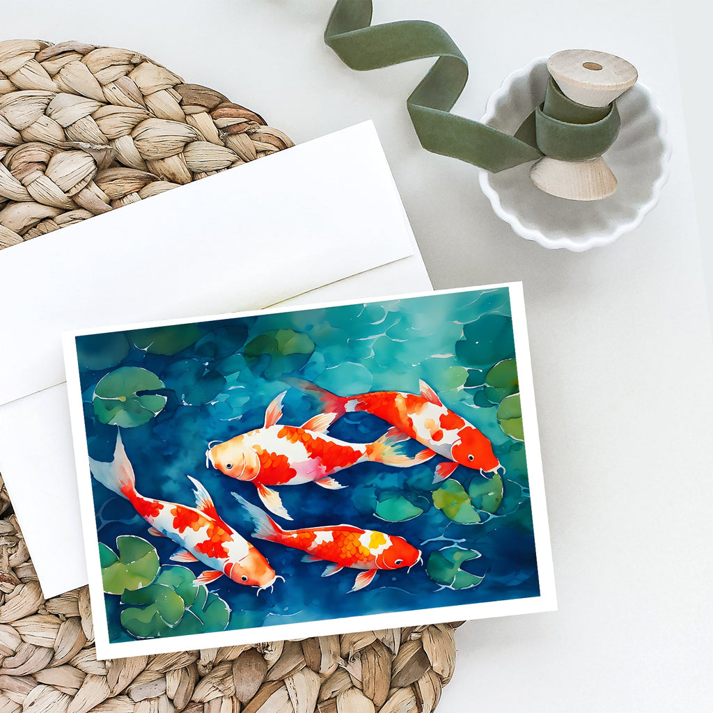 Koi Fish Greeting Cards Pack of 8 Blank Cards with Envelopes Whimsical A7 Size 5x7