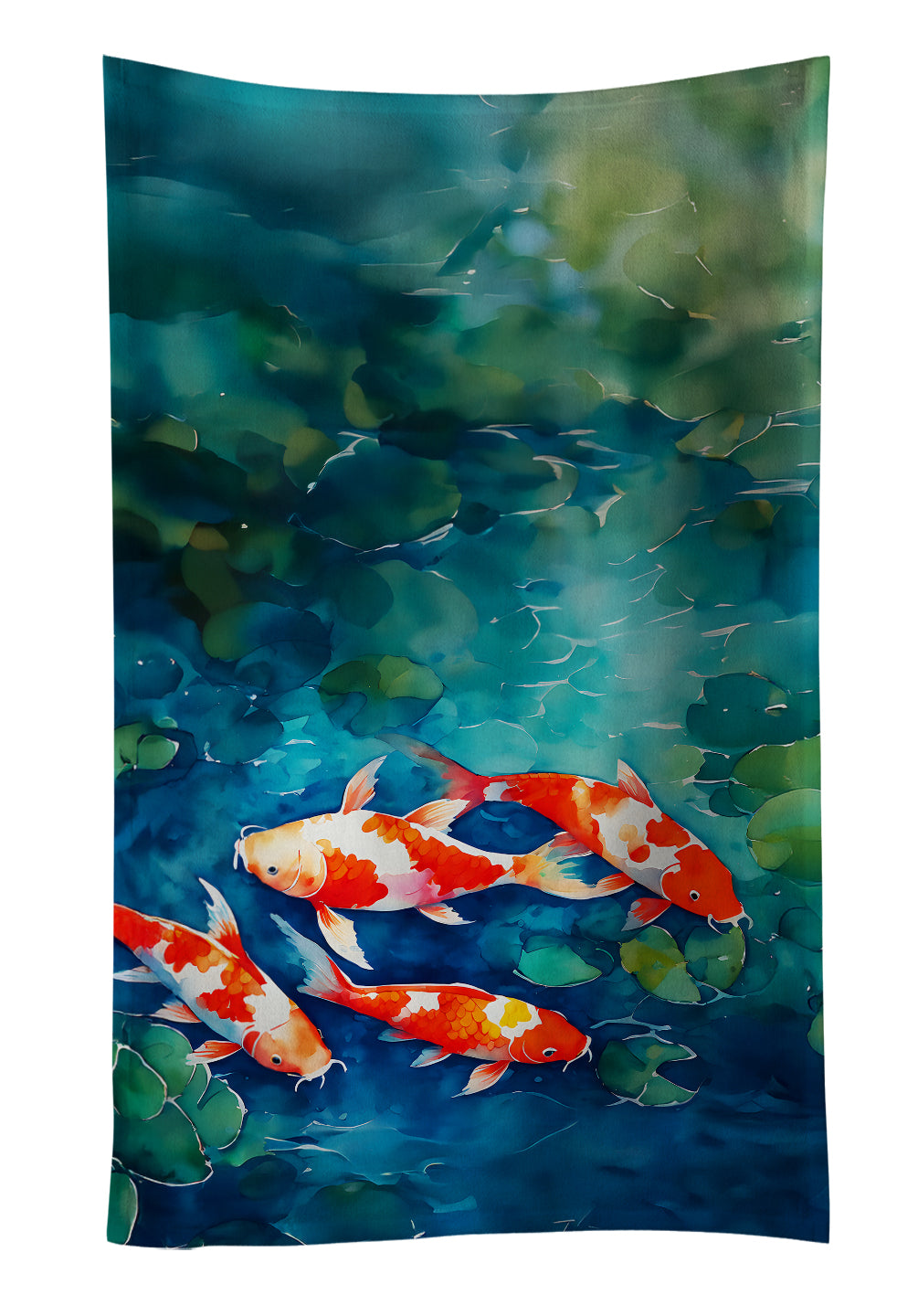 Koi Fish Kitchen Towel Velour Plush Front and Cotton Loop Back Machine Washable