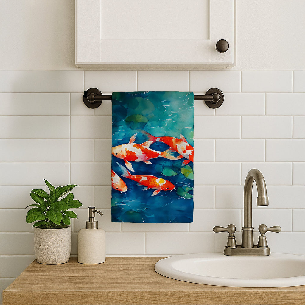 Koi Fish Kitchen Towel Velour Plush Front and Cotton Loop Back Machine Washable