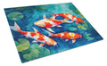Koi Fish Cutting Board Tempered Glass Kitchen Cutting Surface, Heat Resistant Chopping, Non-Slip Feet, Food Prep & Serving