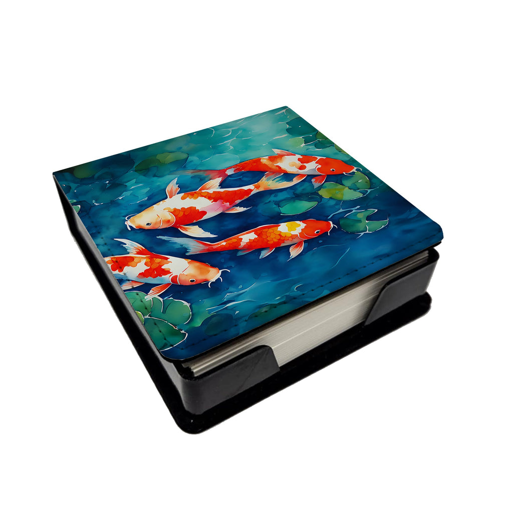 Koi Fish PU Leather Note Paper Holder with Artist-Designed Cover, Desk Accessory, Office Gift