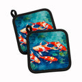 Koi Fish Pot Holder Set of 2 Heat Resistant Quilted Hot Pads 7.5 x 7.5 Inch, Insulated Kitchen Trivets for Cooking & Baking