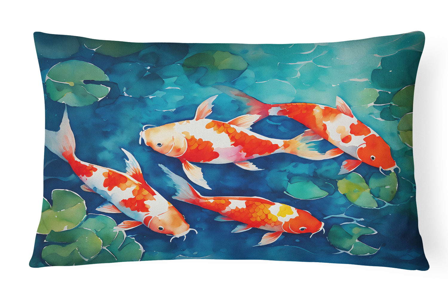 Koi Fish Decorative Throw Pillow 12x16 Indoor Outdoor Accent Cushion, Fabric Cover with Insert for Sofa, Bed, Porch & Living Room