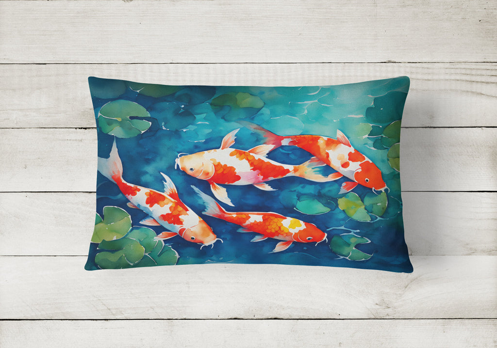 Koi Fish Decorative Throw Pillow 12x16 Indoor Outdoor Accent Cushion, Fabric Cover with Insert for Sofa, Bed, Porch & Living Room