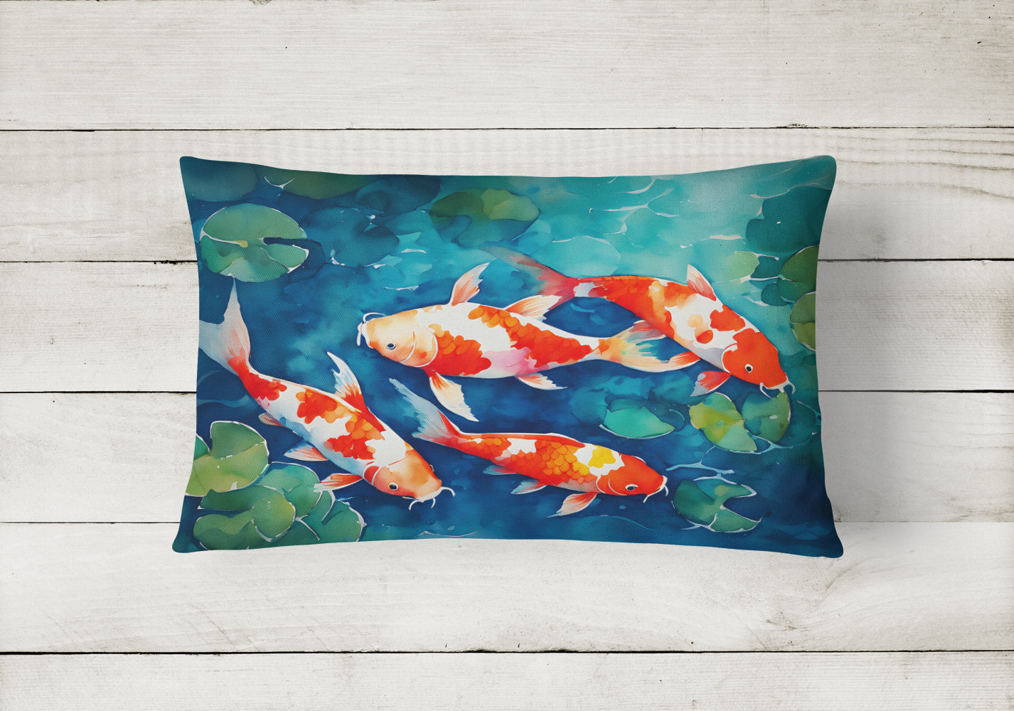 Koi Fish Decorative Throw Pillow 12x16 Indoor Outdoor Accent Cushion, Fabric Cover with Insert for Sofa, Bed, Porch & Living Room